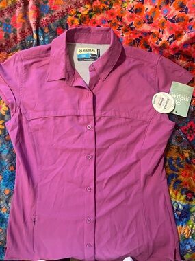 Magellan Outdoors Women's Bright Magenta Short Sleeve Button-Down Shirt